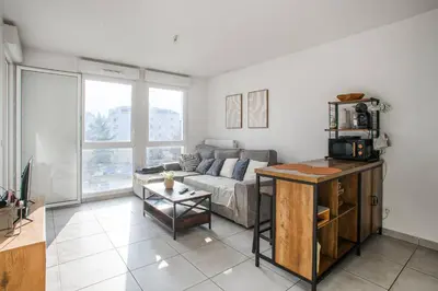 Coin salon dans l'établissement T2 lumineux avec balcon - 4 pers, métro et PartDieu