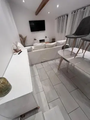 Télévision ou salle de divertissement dans l'établissement Maison à Chasse sur Rhône avec parking clos