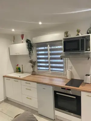 Cuisine ou kitchenette dans l'établissement Le Cosy du Groupama et LDLC Arena