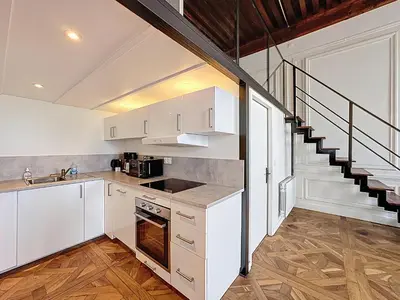 Cuisine ou kitchenette dans l'établissement My home Lyon Presque îles Lassagne Bis