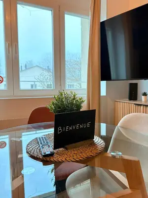 Télévision ou salle de divertissement dans l'établissement Lyon Est - Parking Gratuit et Aéroport - 13 min