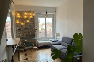 Coin salon dans l'établissement Studio lumineux à Lyon idéal pour deux personnes