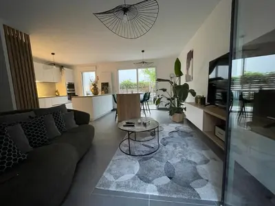 Coin salon dans l'établissement Modern house with terrace Professional comfort