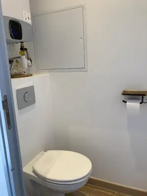 Salle de bains dans l'établissement Studio Vintage avec cheminée décorative