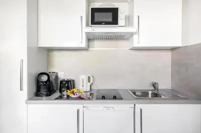 Cuisine ou kitchenette dans l'établissement BnGo I Le Cosy des Canuts I Parking, 2p, proche hôpital