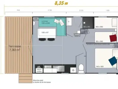 Plan de l'établissement Mobil-home avec Terrasse, 4 Couchages, 2 Chambres - API-1-52-1413