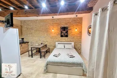 Un ou plusieurs lits dans un hébergement de l'établissement Le Petit Cocon Cozy studio proche de Lyon