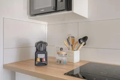 Cuisine ou kitchenette dans l'établissement Apartment L'éclat Les Écrins de Corbas