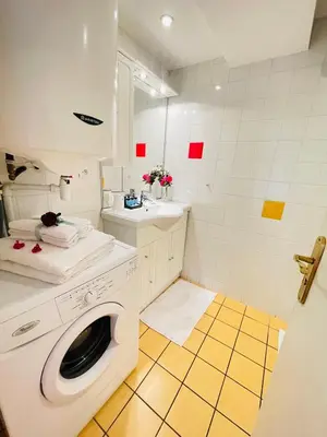 Salle de bains dans l'établissement Le Jardin croix Roussien