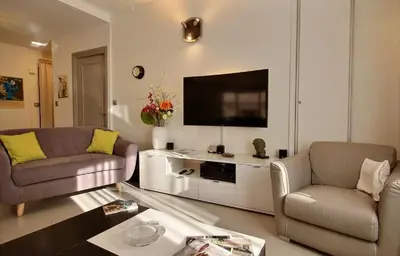 Télévision ou salle de divertissement dans l'établissement Lyon Superbe Appartement Parc Tête d'Or 95 M2 Clim Parking