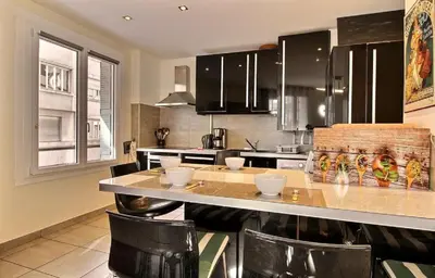 Cuisine ou kitchenette dans l'établissement Lyon Superbe Appartement Parc Tête d'Or 95 M2 Clim Parking