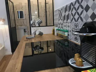 Cuisine ou kitchenette dans l'établissement La Suite de Léon appartement D - Lyon Garibaldi
