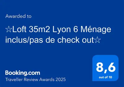 Certificat, récompense, panneau ou autre document affiché dans l'établissement ☆Loft 35m2 Lyon 6 Ménage inclus/pas de check out☆