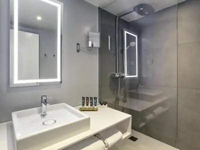 Salle de bains dans l'établissement Novotel Saint-Étienne Centre Gare Châteaucreux