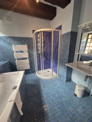 Salle de bains dans l'établissement Hostellerie du Vieux Pérouges