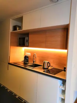 Cuisine ou kitchenette dans l'établissement Le Juliette