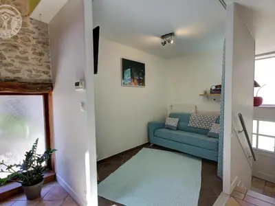 Coin salon dans l'établissement Gîte 3 chambres avec hammam, sauna et jacuzzi à Cellieu - FR-1-496-8