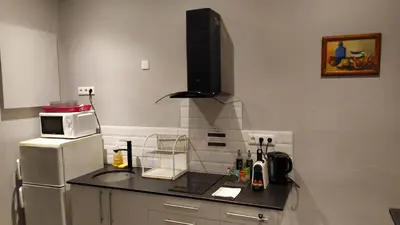Cuisine ou kitchenette dans l'établissement Studio Calme avec Jardin, Tram T6 & Métro D, Proche Hôpital Mermoz et Édouard Herriot