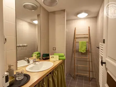 Salle de bains dans l'établissement Gîte authentique au cœur du Parc du Pilat, animaux admis - FR-1-496-136