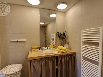 Salle de bains dans l'établissement Gîte authentique au cœur du Parc du Pilat, animaux admis - FR-1-496-136