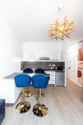 Cuisine ou kitchenette dans l'établissement Le Hirvi - cocon zen et épuré à 10min Vieux Lyon