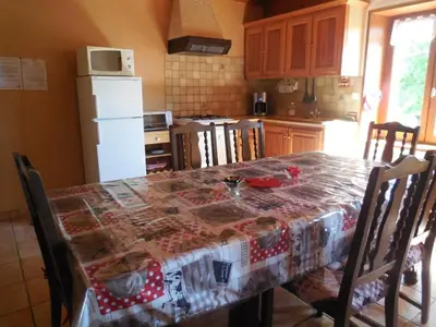 Cuisine ou kitchenette dans l'établissement Maison rustique avec jardin à Aveizieux, animaux admis - FR-1-496-175