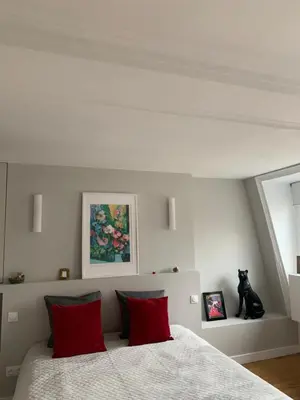 Un ou plusieurs lits dans un hébergement de l'établissement Celect'In Lyon Suites climatisées SkyView