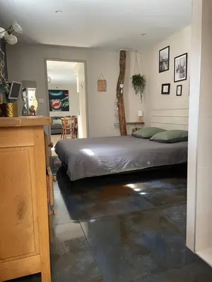 Un ou plusieurs lits dans un hébergement de l'établissement Appartement cosy au coeur du Beaujolais