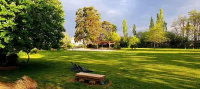 Jardin de l'établissement Séjour élégance et bien-être au CHATEAU de GRANDMONT - piscine et parc arboré au coeur du vignoble du Beaujolais