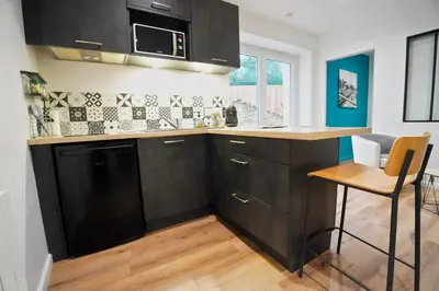 Cuisine ou kitchenette dans l'établissement STUDIO RENOVE RDC TERRASSE + EXTERIEUR PAYSAGE
