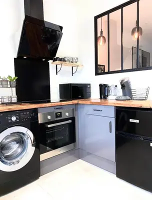 Cuisine ou kitchenette dans l'établissement Jungle garage privé netflix