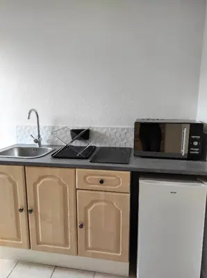 Cuisine ou kitchenette dans l'établissement Appartement Bagnols - Les Meublés des Pierres Dorées