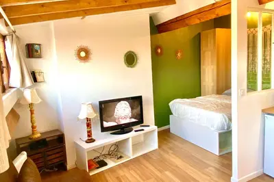 Un ou plusieurs lits dans un hébergement de l'établissement Rétro chic au coeur de Villeurbanne