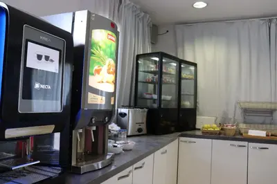 Cuisine ou kitchenette dans l'établissement Hôtel Lémand Lyon Est - Villefontaine