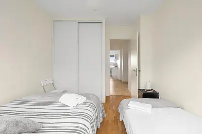 Un ou plusieurs lits dans un hébergement de l'établissement Superbe Apart 2 rooms lumineaux parking Casa Lyon