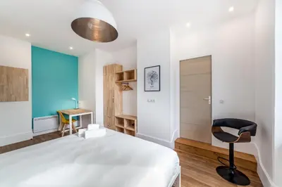 Un ou plusieurs lits dans un hébergement de l'établissement MODERNE - PartDieu l Spacieux l Bureau by Dreamy Flat Lyon