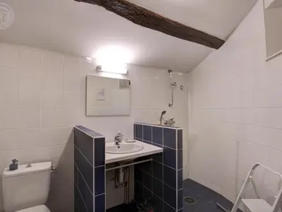 Salle de bains dans l'établissement Gîte Authentique avec Wifi et Cheminée à Véranne - FR-1-496-256