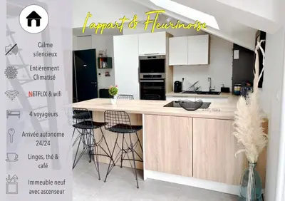 Cuisine ou kitchenette dans l'établissement Appart & Fleurinoise balcon ascenseur climatisation
