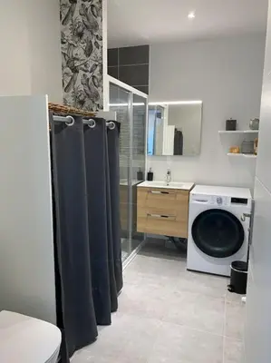 Salle de bains dans l'établissement Appart & Fleurinoise balcon ascenseur climatisation