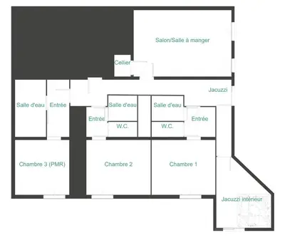 Plan de l'établissement Maison 3 chambres, 3 SdB, terrasse, piscine, spa