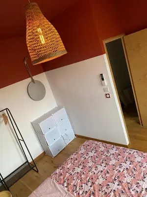 Un ou plusieurs lits dans un hébergement de l'établissement Maison lyon 8 jardin parking studio indépendant sur demande