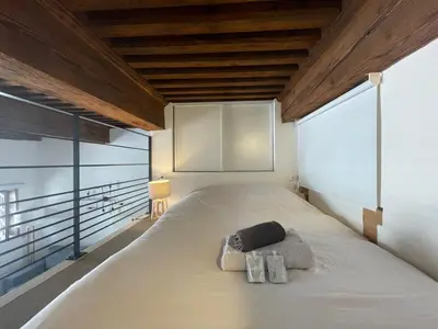 Un ou plusieurs lits dans un hébergement de l'établissement Appartement cosy au coeur du Vieux Lyon