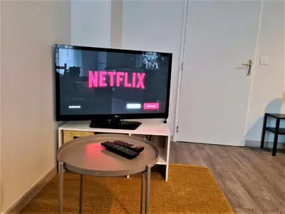 Télévision ou salle de divertissement dans l'établissement Grand Studio Lyon Villeurbanne Proche Metro - Wifi