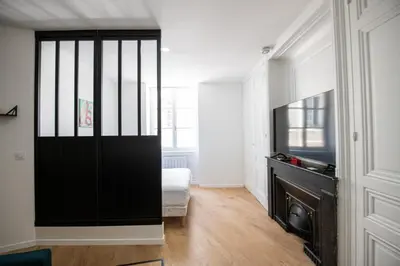 Télévision ou salle de divertissement dans l'établissement L'Arty - Très joli studio moderne place Valmy