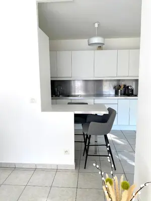 Cuisine ou kitchenette dans l'établissement Lyon 3 Calme urbain Wi-Fi 313 Mbps Garage box