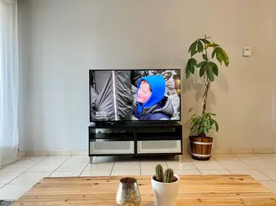 Télévision ou salle de divertissement dans l'établissement L'idéal Cosy-wifi-Netflix et Garage