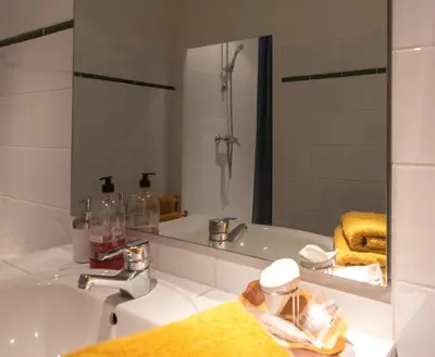 Salle de bains dans l'établissement Château de Pramenoux