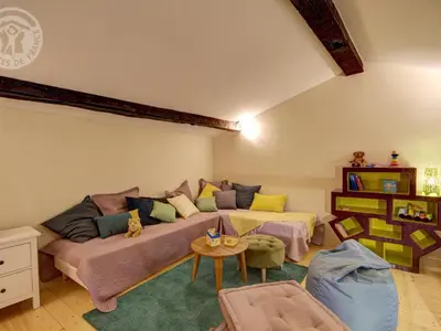 Coin salon dans l'établissement Gîte historique avec Wi-Fi et animaux acceptés à Sainte-Croix-en-Jarez - FR-1-496-275