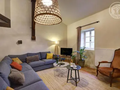 Coin salon dans l'établissement Gîte historique avec Wi-Fi et animaux acceptés à Sainte-Croix-en-Jarez - FR-1-496-275