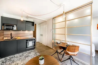 Cuisine ou kitchenette dans l'établissement All in Lyon | Studio chic & parking